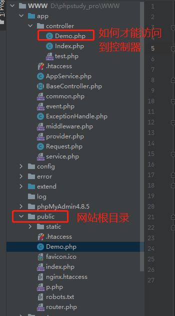 PHPStudy的环境怎么访问TP6框架的控制器文件