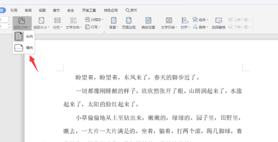 如何使用WPS中word设置横向页面？
