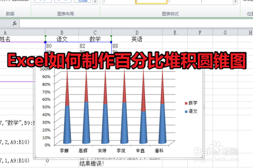 Excel怎么做出百分比堆积圆锥图