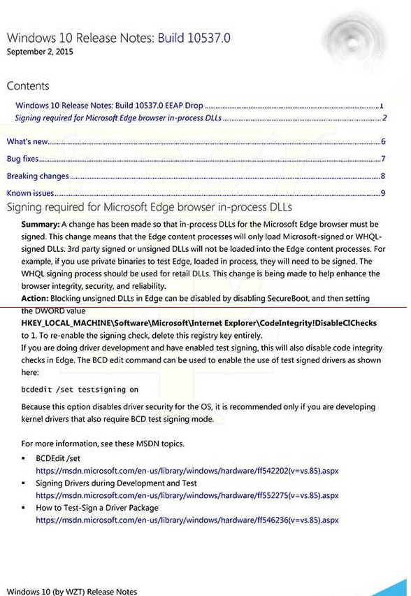 Win10 10537预览版更新日志曝光 IE11不再支持EdgeHTML