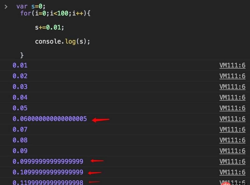 javascript - 在  for 循环中，表达式s+=0.01输出的s为什么不是等差数列？