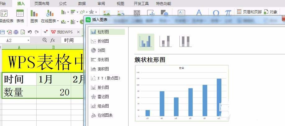 WPS表格中插入柱形图具体操作流程