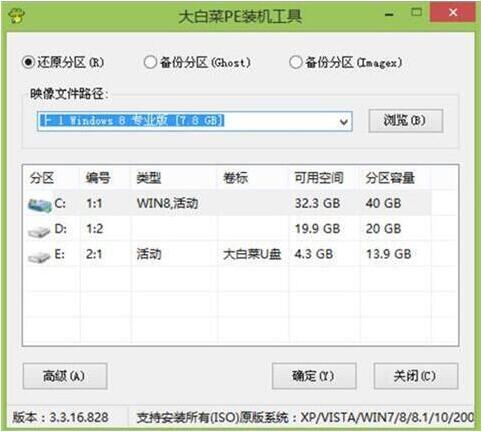 华硕e203na3350笔记本怎么使用大白菜u盘安装win8系统？安装教程介绍