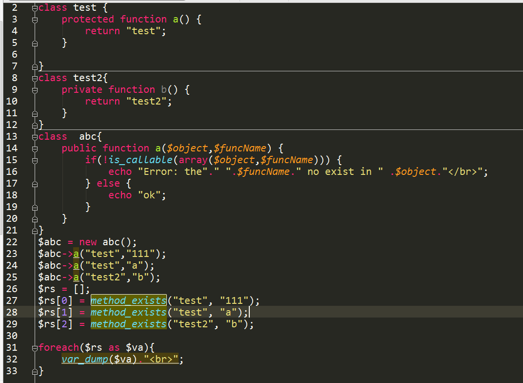 php判断某个方法是否存在函数function_exists (),method_exists()与is_callable()区别与用法解析