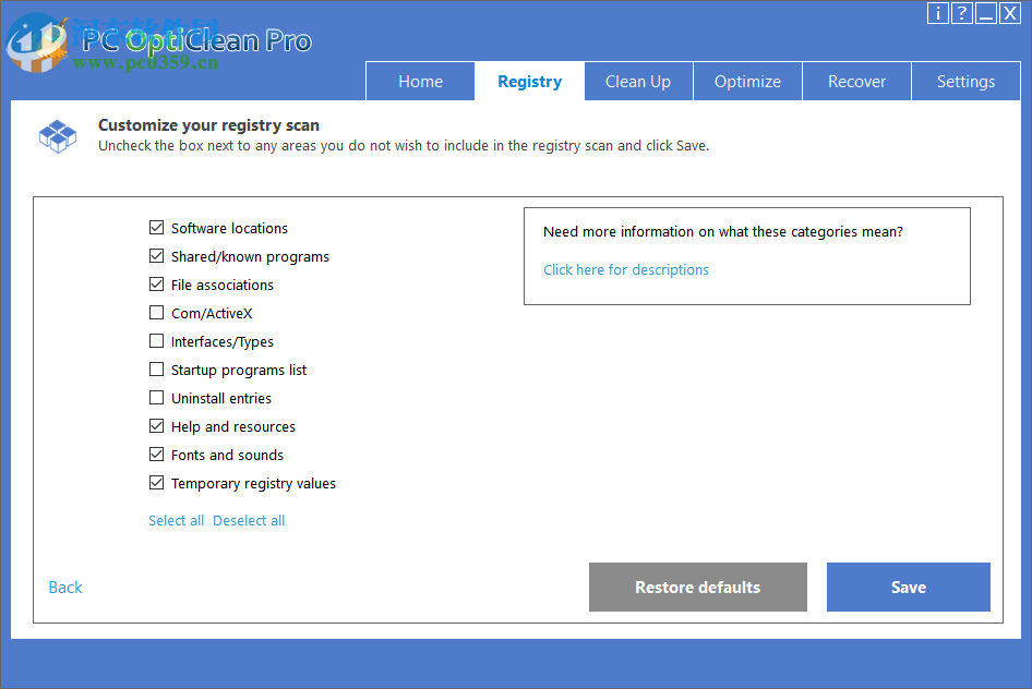 PC OptiClean在win10清理注册表的方法