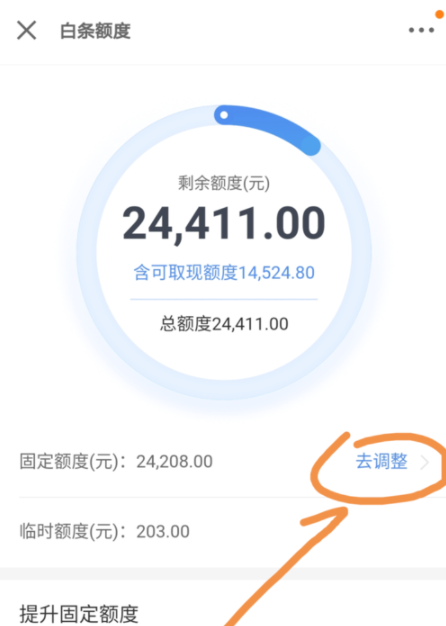 京东金融APP调整白条固定额度的操作过程