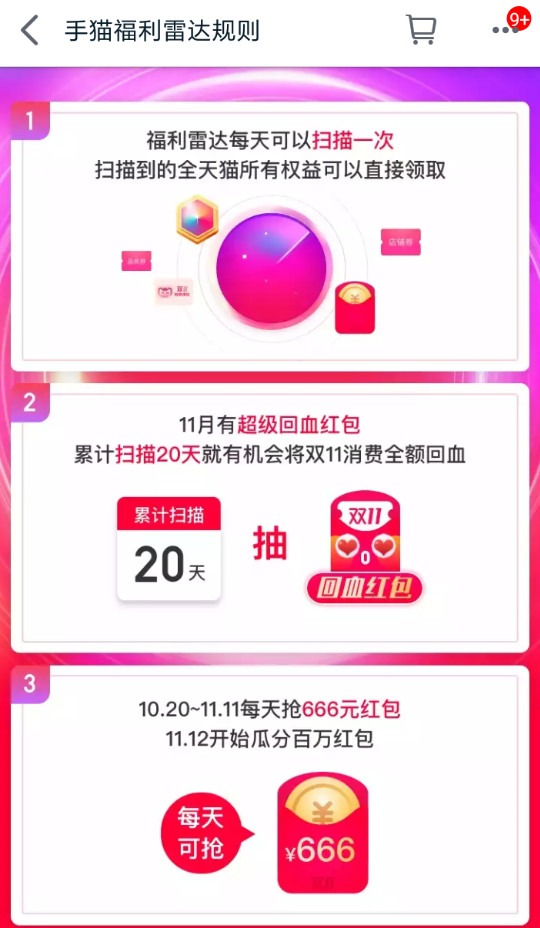 天猫APP使用福利雷达的具体操作步骤介绍