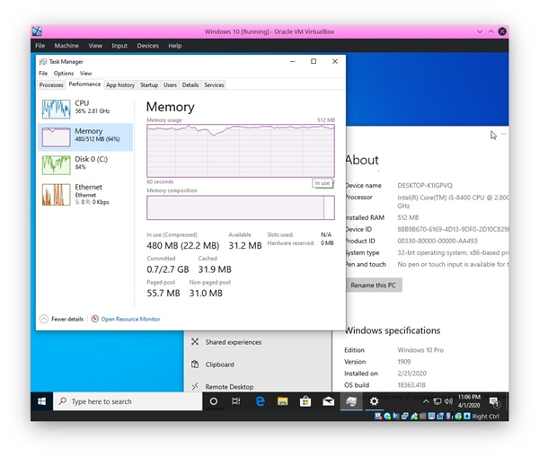 192MB内存运行win10 系统启动大约3分钟响应非常慢