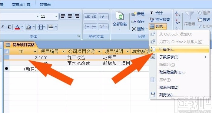 Microsoft Office Access设置行高的方法