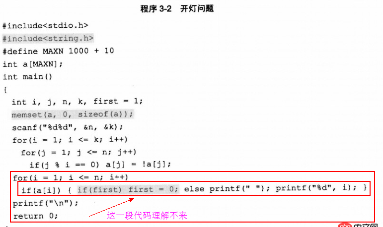 php - C语言算法题-开灯问题 代码有点看不懂求大神指点?