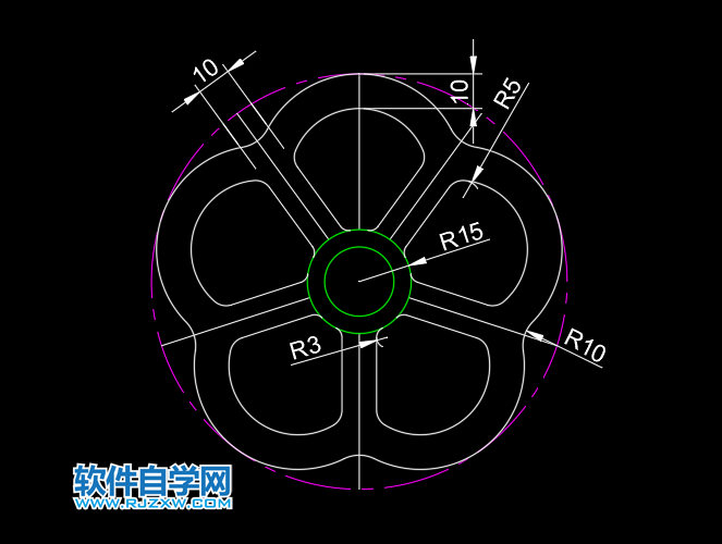 CAD怎么画五连花圆形的方法