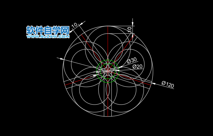 CAD怎么画五连花圆形的方法