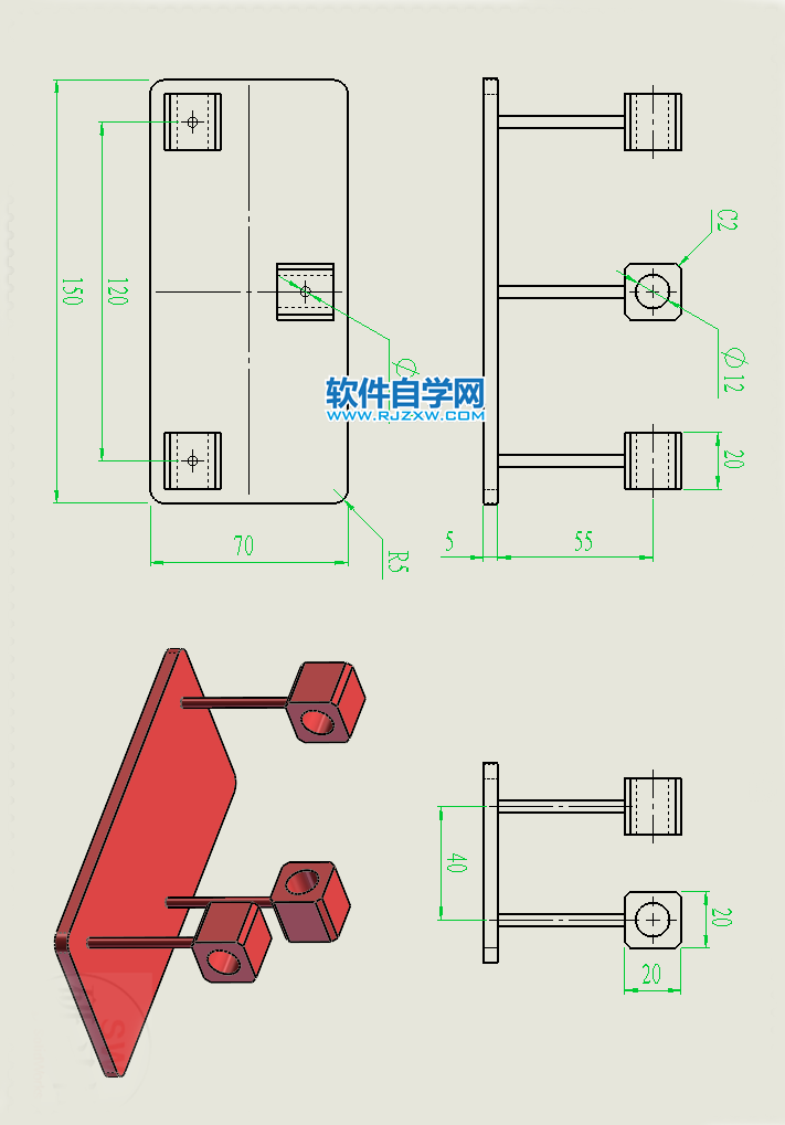 反向关节机构用SolidWorks建模并装配