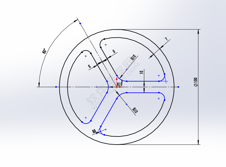 solidworks绘制三角轮子零件的方法