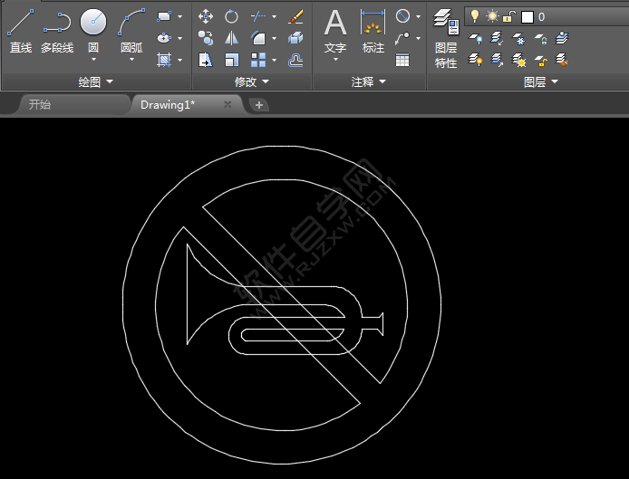 CAD里面怎么画禁止鸣喇叭图标