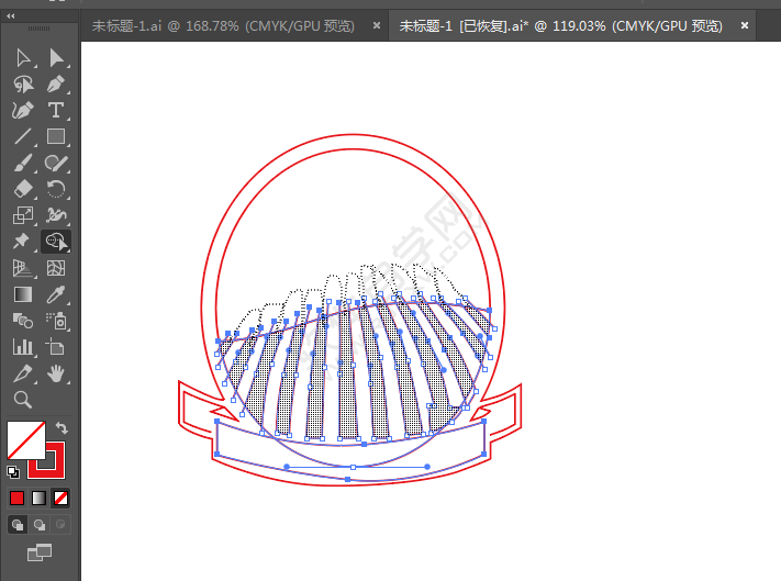 ai绘制圆形彩带标贴的方法