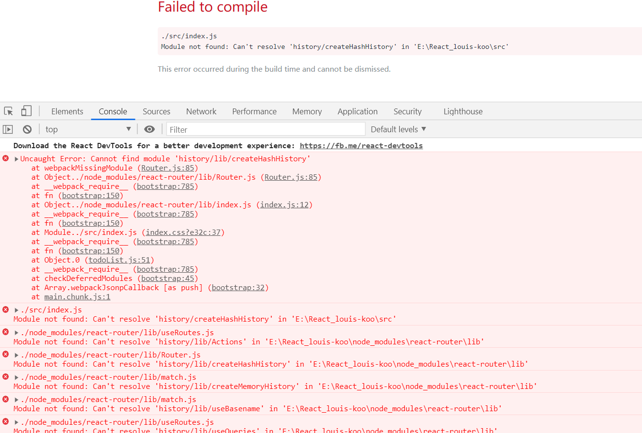 react router install 之后报错