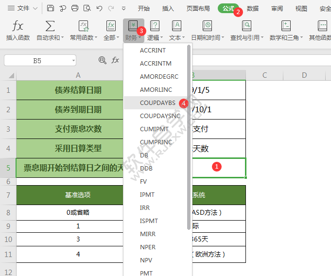 wps中coupdaybs函数怎么用