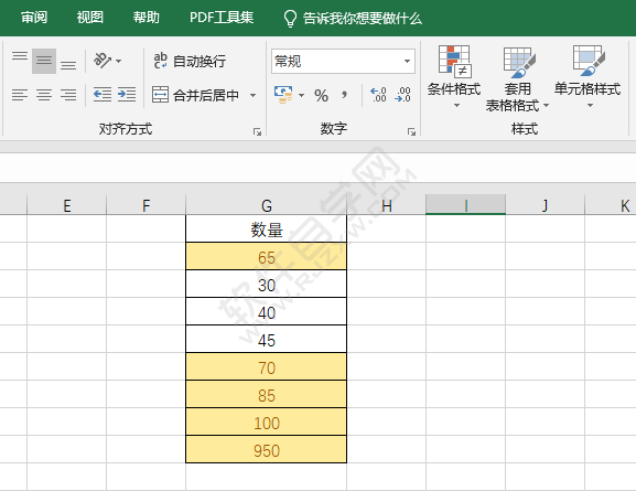 EXCEL单元格条件大于50设置黄填充色深黄色文本的方法