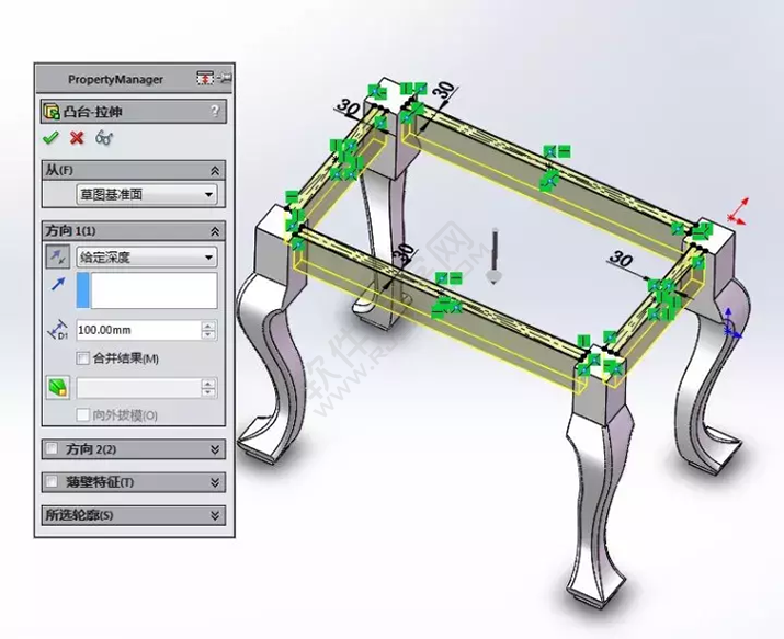 solidWorks建模练习拉伸切除一张桌子