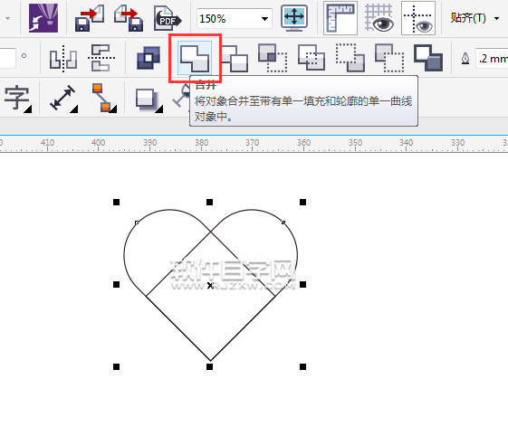 cdr怎么把矩形合并心形