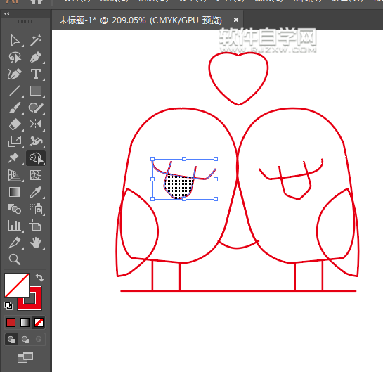 ai怎么画一对爱心小鸟