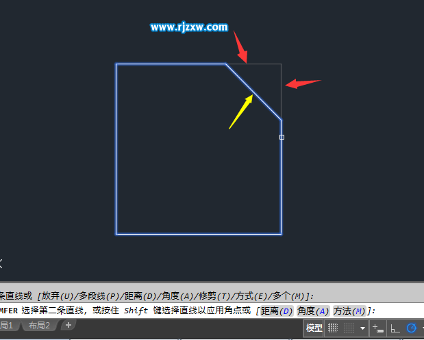 CAD怎么以角度进行倒角处理