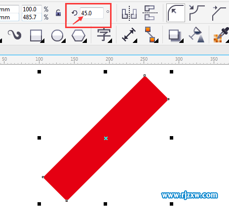 CDRX7设置矩形旋转角度为45度的方法