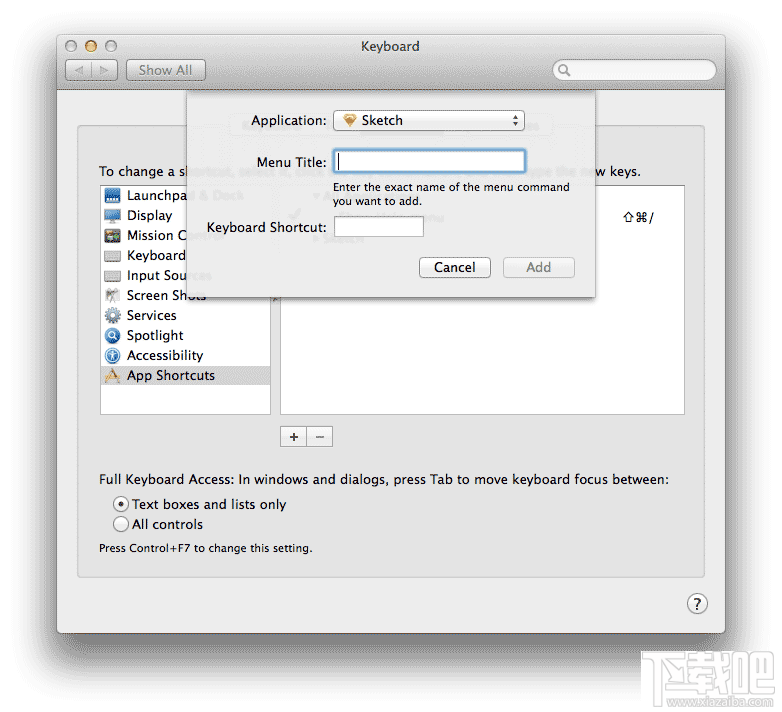 OS X 自定义应用快捷键和Sketch自定义快捷键的方法分享