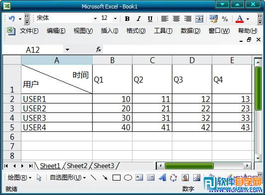 Excel2003中给表格画斜线表头