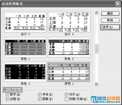 自动套用表格格式